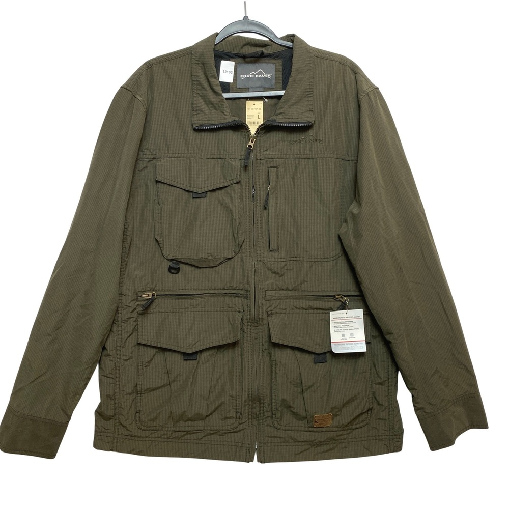 Eddie Bauer Jacket Mens Large Green Adventurer Ripstop Water Repellent